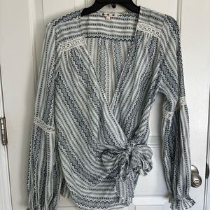 Skies Are Blue Patterned Wrap Blouse - Black and White